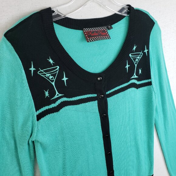Voodoo Vixen Lightweight Cardigan Fitted Embroidered Pinup Rockabilly Retro sz M - Picture 6 of 12